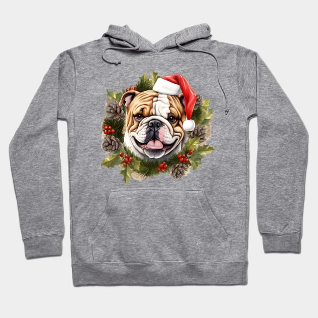 Christmas Bulldog Wreath Hoodie by Chromatic Fusion Studio